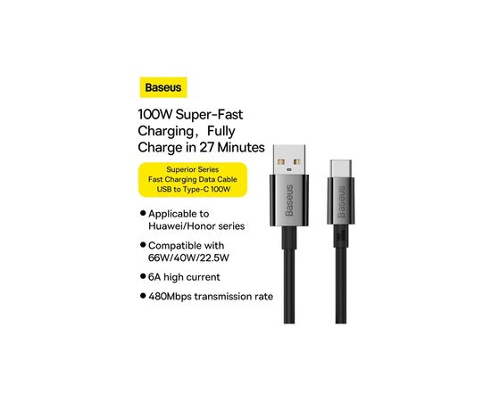 Дата кабель USB 2.0 AM to USB-C 1.0m Superior Fast Charging 100W cluster black Baseus (P10320102114-00), изображение 10 Дата кабель USB 2.0 AM to USB-C 1.0m Superior Fast Charging 100W cluster black Baseus (P10320102114-00), изображение 10