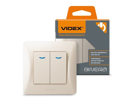 Выключатель Videx BINERA 2кл с подсветкой кремовый (VF-BNSW2L-CR), изображение 4 Выключатель Videx BINERA 2кл с подсветкой кремовый (VF-BNSW2L-CR), изображение 4