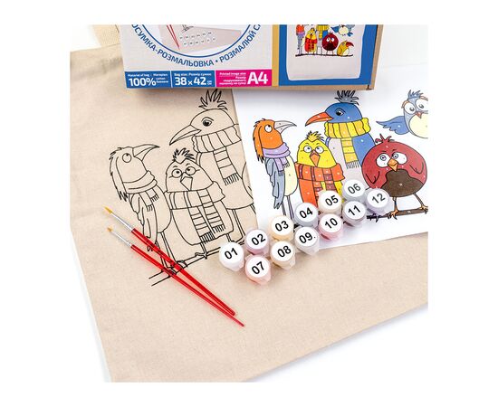 Набор для творчества Rosa Talent екосумка-розмальовка, Funny Birds, 38х42 см (4823098543534), изображение 3 Набор для творчества Rosa Talent екосумка-розмальовка, Funny Birds, 38х42 см (4823098543534), изображение 3