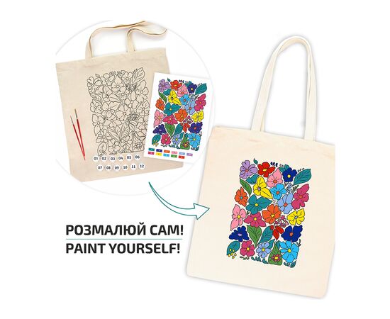 Набор для творчества Rosa Talent екосумка-розмальовка, Funny Flowers, 38х42 см (4823098543510), изображение 2 Набор для творчества Rosa Talent екосумка-розмальовка, Funny Flowers, 38х42 см (4823098543510), изображение 2