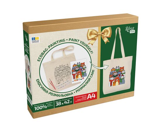 Набор для творчества Rosa Talent екосумка-розмальовка, Коти в шапках, 38х42 см (4823098543527), изображение 4 Набор для творчества Rosa Talent екосумка-розмальовка, Коти в шапках, 38х42 см (4823098543527), изображение 4