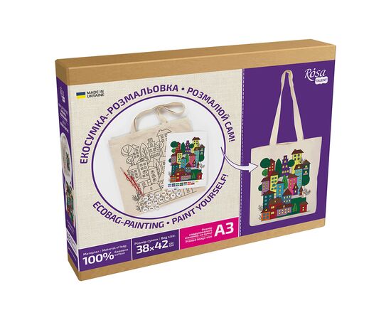 Набор для творчества Rosa Talent екосумка-розмальовка, Яскраве місто, А3, 38х42 см (4823098541226), изображение 2