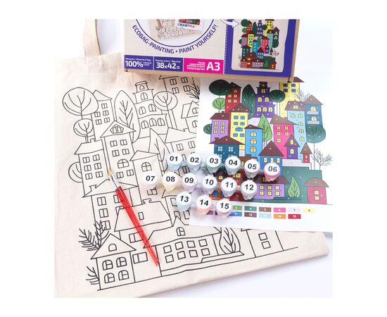 Набор для творчества Rosa Talent екосумка-розмальовка, Яскраве місто, А3, 38х42 см (4823098541226), изображение 4