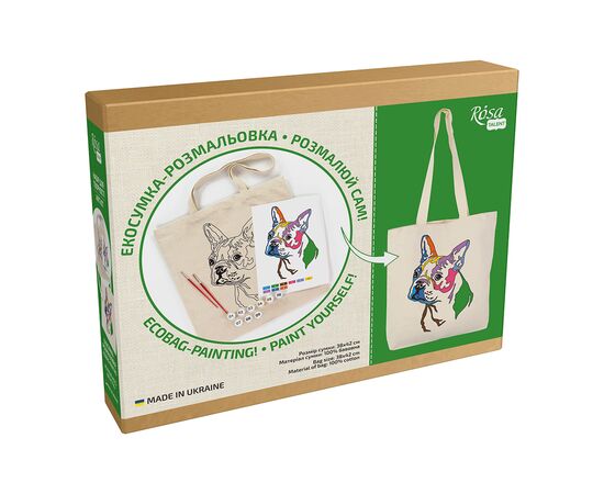 Набор для творчества Rosa Talent екосумка-розмальовка, Яскравий мопс, 38х42 см (4823098541165), изображение 2 Набор для творчества Rosa Talent екосумка-розмальовка, Яскравий мопс, 38х42 см (4823098541165), изображение 2