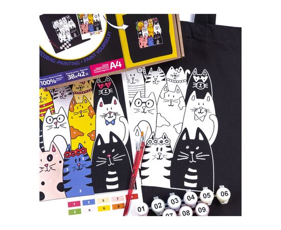 Набор для творчества Rosa Talent екосумка-розмальовка, чорна, Котики, 38х42 см (4823098542148), изображение 2 Набор для творчества Rosa Talent екосумка-розмальовка, чорна, Котики, 38х42 см (4823098542148), изображение 2