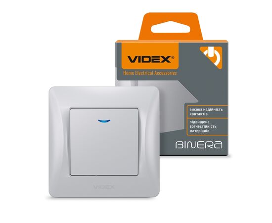 Выключатель Videx BINERA 1кл с подсветкой серебряный (VF-BNSW1L-SS), изображение 4 Выключатель Videx BINERA 1кл с подсветкой серебряный (VF-BNSW1L-SS), изображение 4