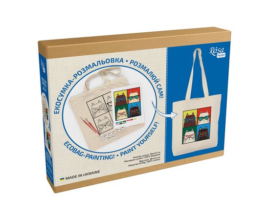 Набір для творчості Rosa Talent екосумка-розмальовка, Коти в окулярах, 38х42 см (4823098541189), зображення 2 Набір для творчості Rosa Talent екосумка-розмальовка, Коти в окулярах, 38х42 см (4823098541189), зображення 2