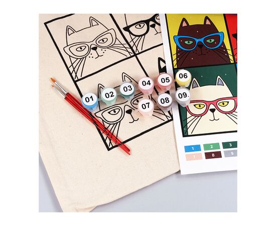 Набір для творчості Rosa Talent екосумка-розмальовка, Коти в окулярах, 38х42 см (4823098541189), зображення 3 Набір для творчості Rosa Talent екосумка-розмальовка, Коти в окулярах, 38х42 см (4823098541189), зображення 3