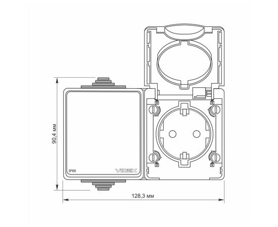 Розетка Videx BINERA IP65 наружная 1ая с заземлением (VF-BNW3-G), изображение 4 Розетка Videx BINERA IP65 наружная 1ая с заземлением (VF-BNW3-G), изображение 4