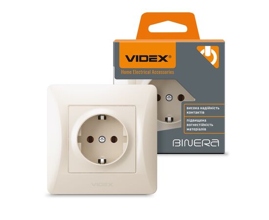 Розетка Videx BINERA 1ая с заземлением кремовая (VF-BNSK1G-CR), изображение 4 Розетка Videx BINERA 1ая с заземлением кремовая (VF-BNSK1G-CR), изображение 4