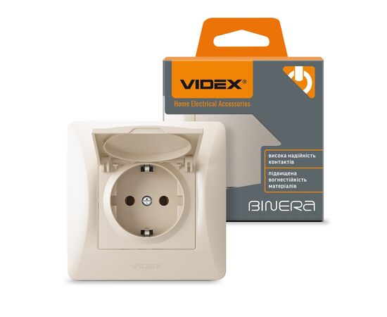 Розетка Videx BINERA 1ая с заземлением и крышкой кремова (VF-BNSK1GС-CR), изображение 4 Розетка Videx BINERA 1ая с заземлением и крышкой кремова (VF-BNSK1GС-CR), изображение 4