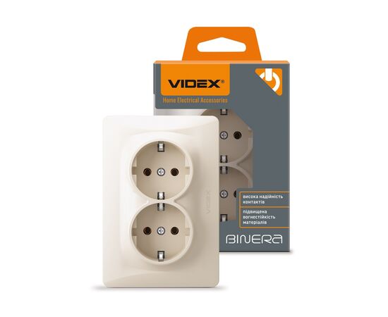 Розетка Videx BINERA 2ая с заземлением кремовая (VF-BNSK2G-CR), изображение 4 Розетка Videx BINERA 2ая с заземлением кремовая (VF-BNSK2G-CR), изображение 4
