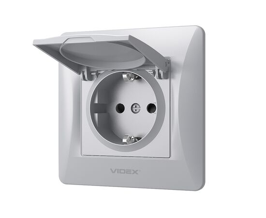 Розетка Videx BINERA 1ая с заземлением и крышкой серебр (VF-BNSK1GС-SS), изображение 2 Розетка Videx BINERA 1ая с заземлением и крышкой серебр (VF-BNSK1GС-SS), изображение 2