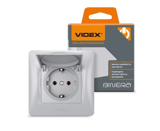 Розетка Videx BINERA 1ая с заземлением и крышкой серебр (VF-BNSK1GС-SS), изображение 4 Розетка Videx BINERA 1ая с заземлением и крышкой серебр (VF-BNSK1GС-SS), изображение 4