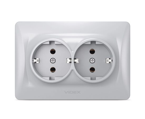 Розетка Videx BINERA 2ая с заземлением серебр (VF-BNSK2G-SS)