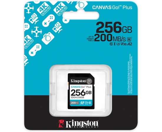 Карта памяти Kingston 256GB SDXC сlass 10 UHS-I U3 V30 Canvas Go Plus G4 (SDG4/256GB), изображение 3 Карта памяти Kingston 256GB SDXC сlass 10 UHS-I U3 V30 Canvas Go Plus G4 (SDG4/256GB), изображение 3