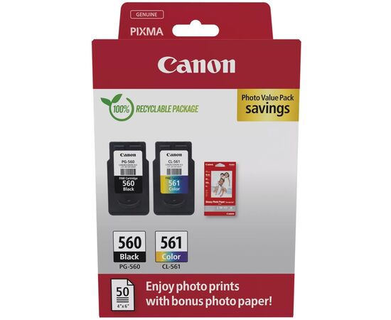 Картридж Canon PG-560/CL-561 BK+Color, + Photo Paper, Value Pack (3713C008)