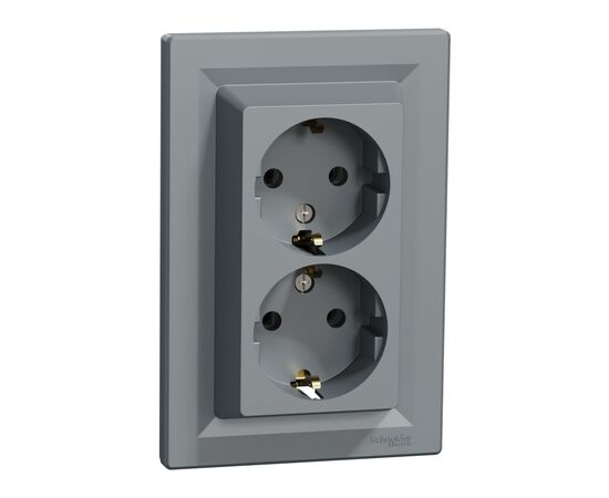 Розетка Schneider Electric ASFORA с заземлением двойная сталь 16А (EPH9900162), изображение 2 Розетка Schneider Electric ASFORA с заземлением двойная сталь 16А (EPH9900162), изображение 2
