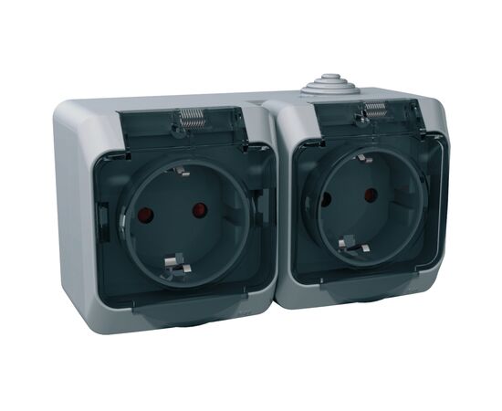 Розетка Schneider Electric CEDAR двойная 2К+С со шторками и прозрачной крышкой серая IP44 (WDE000625)