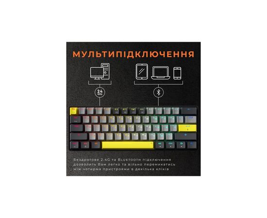 Клавіатура GamePro MK130G Pro Outemu Red Switch Hot-Swap 60 RGB USB/Wireless/Bluetooth Black (MK130G Pro), зображення 11 Клавіатура GamePro MK130G Pro Outemu Red Switch Hot-Swap 60 RGB USB/Wireless/Bluetooth Black (MK130G Pro), зображення 11