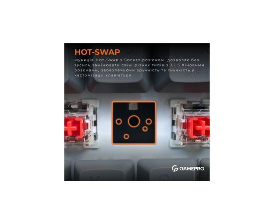 Клавіатура GamePro MK130G Pro Outemu Red Switch Hot-Swap 60 RGB USB/Wireless/Bluetooth Black (MK130G Pro), зображення 12 Клавіатура GamePro MK130G Pro Outemu Red Switch Hot-Swap 60 RGB USB/Wireless/Bluetooth Black (MK130G Pro), зображення 12