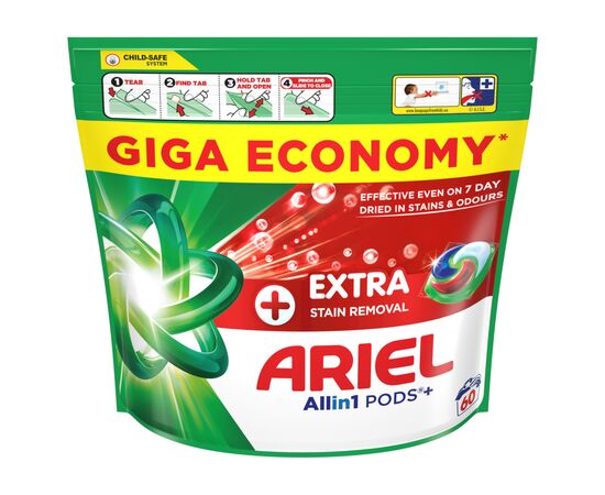 Капсулы для стирки Ariel Pods+ All-in-1 Extra Stain Removal Экстрасила выведение пятен 60 шт. (8700216764032), изображение 2 Капсулы для стирки Ariel Pods+ All-in-1 Extra Stain Removal Экстрасила выведение пятен 60 шт. (8700216764032), изображение 2