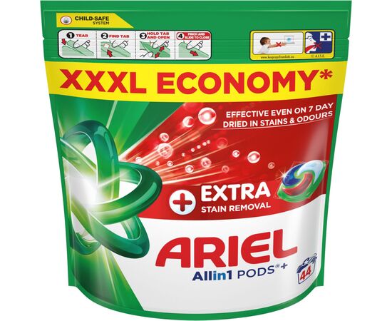Капсулы для стирки Ariel Pods+ All-in-1 Extra Stain Removal Экстрасила выведение пятен 44 шт. (8700216764940), изображение 2 Капсулы для стирки Ariel Pods+ All-in-1 Extra Stain Removal Экстрасила выведение пятен 44 шт. (8700216764940), изображение 2