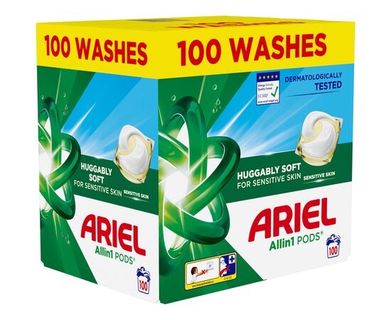 Капсулы для стирки Ariel Pods All-in-1 Sensitive Skin Для чувствительной кожи 100 шт. (8700216765619), изображение 2 Капсулы для стирки Ariel Pods All-in-1 Sensitive Skin Для чувствительной кожи 100 шт. (8700216765619), изображение 2