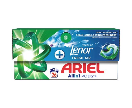 Капсулы для стирки Ariel Pods+ All-in-1 Touch of Lenor Прикосновение свежего воздуха Lenor 26 шт. (8700216766043), изображение 2 Капсулы для стирки Ariel Pods+ All-in-1 Touch of Lenor Прикосновение свежего воздуха Lenor 26 шт. (8700216766043), изображение 2