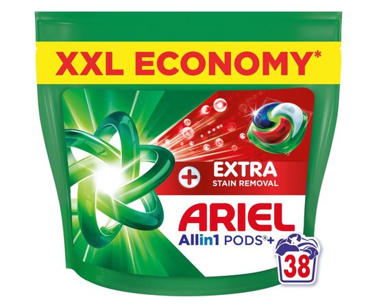 Капсулы для стирки Ariel Pods+ All-in-1 Extra Stain Removal Экстрасила выведение пятен 38 шт. (8700216764254), изображение 2 Капсулы для стирки Ariel Pods+ All-in-1 Extra Stain Removal Экстрасила выведение пятен 38 шт. (8700216764254), изображение 2