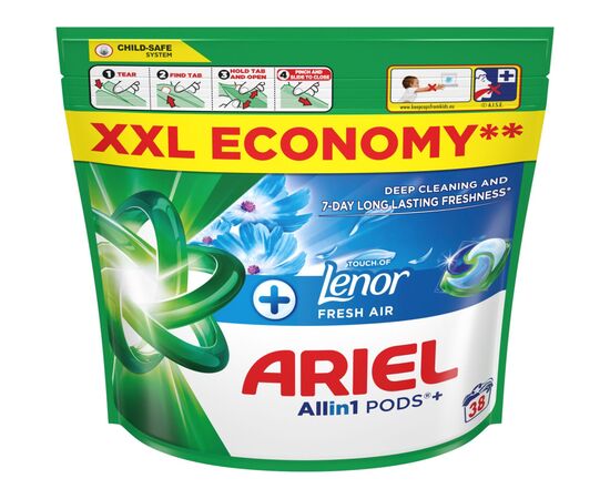 Капсулы для стирки Ariel Pods+ All-in-1 Touch of Lenor Прикосновение свежего воздуха Lenor 38 шт. (8700216764599), изображение 2 Капсулы для стирки Ariel Pods+ All-in-1 Touch of Lenor Прикосновение свежего воздуха Lenor 38 шт. (8700216764599), изображение 2