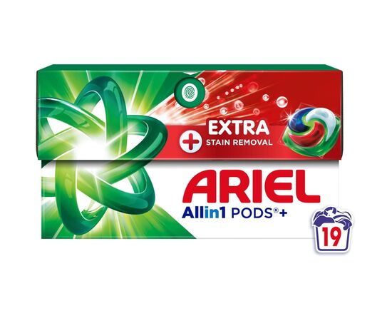 Капсулы для стирки Ariel Pods+ All-in-1 Extra Stain Removal Экстрасила выведение пятен 19 шт. (8700216765800), изображение 2