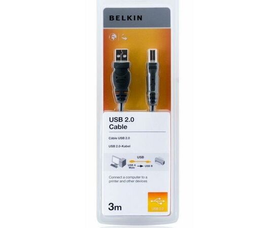 Кабель для принтера USB 2.0 AM/BM 3.0m Belkin (F3U154bt3M), изображение 2 Кабель для принтера USB 2.0 AM/BM 3.0m Belkin (F3U154bt3M), изображение 2