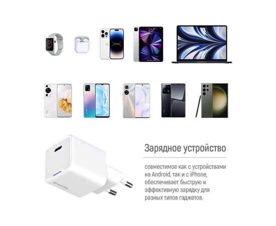 Зарядное устройство ColorWay GaN Mini 25W PD Port PPS USB-C white (CW-CHS052PD-WT), изображение 11 Зарядное устройство ColorWay GaN Mini 25W PD Port PPS USB-C white (CW-CHS052PD-WT), изображение 11