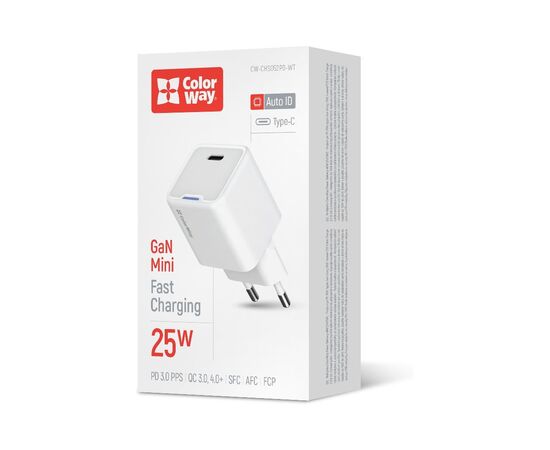 Зарядное устройство ColorWay GaN Mini 25W PD Port PPS USB-C white (CW-CHS052PD-WT), изображение 12 Зарядное устройство ColorWay GaN Mini 25W PD Port PPS USB-C white (CW-CHS052PD-WT), изображение 12