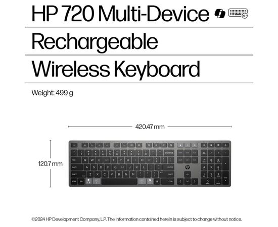 Клавиатура HP 720 Multi-Device Rechargeable Wireless/Bluetooth UA Black (9T5B1AA), изображение 6 Клавиатура HP 720 Multi-Device Rechargeable Wireless/Bluetooth UA Black (9T5B1AA), изображение 6