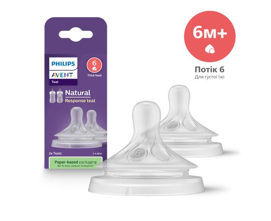 Соска Philips AVENT Natural силиконовая, Природный поток, 6 мес+, 2 ш (SCY966/02)