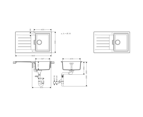 Мойка кухонная Hansgrohe S520-F345 + зміш. Zesis M33 (43356670), изображение 8 Мойка кухонная Hansgrohe S520-F345 + зміш. Zesis M33 (43356670), изображение 8