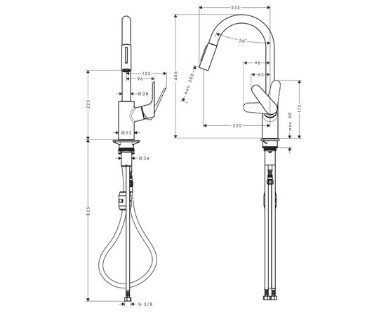 Мойка кухонная Hansgrohe S520-F480 + зміш. Focus M41 (43358600), изображение 8 Мойка кухонная Hansgrohe S520-F480 + зміш. Focus M41 (43358600), изображение 8
