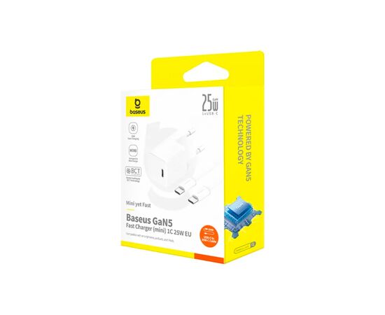 Зарядное устройство Baseus GaN5 Fast Charger USB-C 25W + Cable Type-C 100W white (P10110909213-01), изображение 5 Зарядное устройство Baseus GaN5 Fast Charger USB-C 25W + Cable Type-C 100W white (P10110909213-01), изображение 5