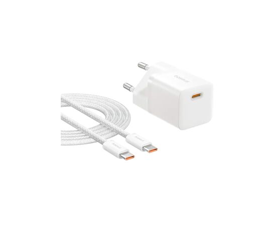 Зарядний пристрій Baseus GaN5 Fast Charger USB-C 25W + Cable Type-C 100W white (P10110909213-01)