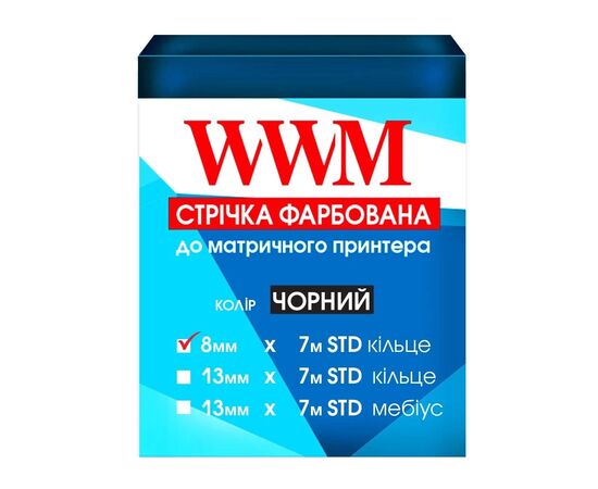 Лента к принтерам 8мм х 7м STD к. Black WWM (R8.7S)