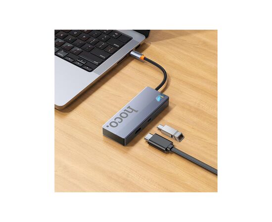 Концентратор HOCO USB-C to HDMI+PD+3xUSB3.0 HB50 Deep Space Gray (6942007647298), изображение 6 Концентратор HOCO USB-C to HDMI+PD+3xUSB3.0 HB50 Deep Space Gray (6942007647298), изображение 6