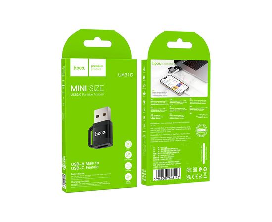 Перехідник UA31D USB M to USB-C F USB2.0 Black HOCO (6942007628143), зображення 5 Перехідник UA31D USB M to USB-C F USB2.0 Black HOCO (6942007628143), зображення 5