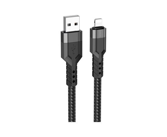 Дата кабель USB 2.0 AM to Lightning 1.2m 2.4A nylon aluminum U110 black HOCO (6931474770561), изображение 2