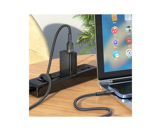 Дата кабель USB 2.0 AM to Lightning 1.2m 2.4A nylon aluminum U110 black HOCO (6931474770561), изображение 4