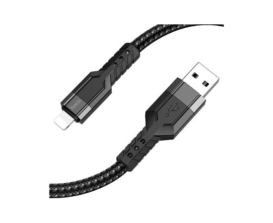 Дата кабель USB 2.0 AM to Lightning 1.2m 2.4A nylon aluminum U110 black HOCO (6931474770561)