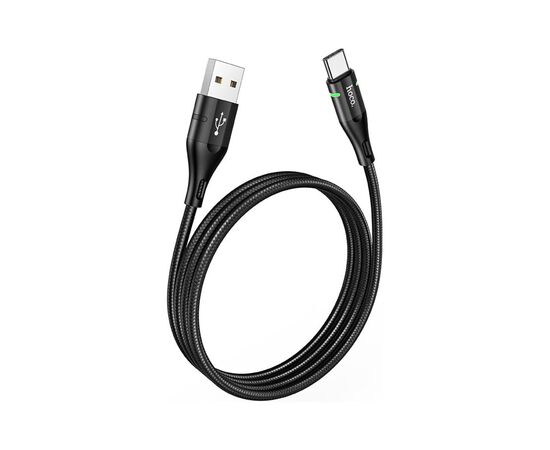 Дата кабель USB 2.0 AM to USB-C 1.2m 3A nylon aluminum with light indicator U93 black HOCO (6931474732170), изображение 2 Дата кабель USB 2.0 AM to USB-C 1.2m 3A nylon aluminum with light indicator U93 black HOCO (6931474732170), изображение 2