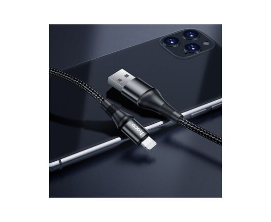 Дата кабель USB 2.0 AM to Lightning 1.0m 2.4A nylon X50 black HOCO (6931474734198), изображение 5