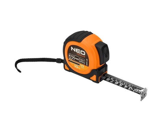 Рулетка Neo Tools Super Black, 10мx25мм, с фиксатором сматывания, магнит (67-245)